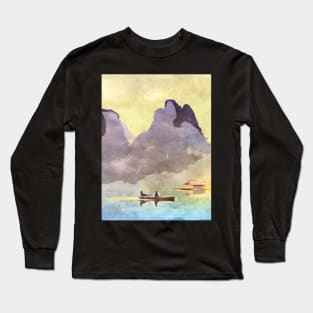 Boat with Mountains Long Sleeve T-Shirt